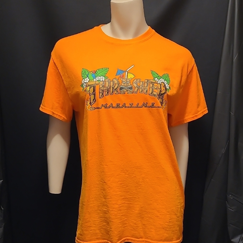 Y2k 2000s THRASHER Skateboard Magazine Hawaii Skate Tiki Orange Tee T-Shirt M